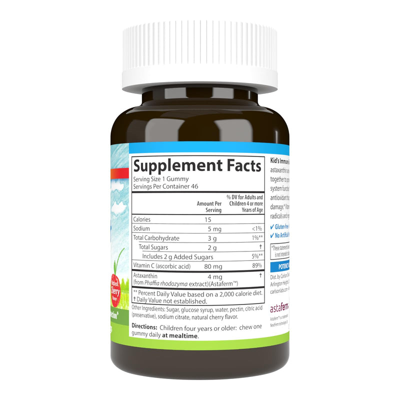 [Australia] - Carlson - Kid's Immune Boost Gummies, Astaxanthin + Vitamin C, Immune Support, Antioxidant, Non-GMO, Cherry Flavor, 46 Vegetarian Gummies 