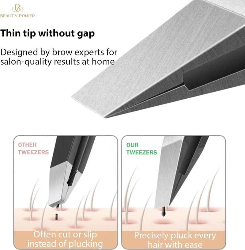 [Australia] - Professional Tweezers Set – Slant & Point, Ultra Precision German Stainless Steel Tweezers for Eyebrows, Chin, Ingrown Hair & Facial Grooming – Lightweight with Travel Case (Matte Gold) 2 / Matte Gold in Case 