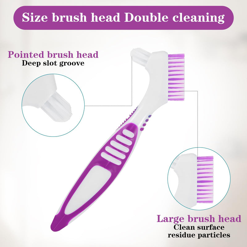 [Australia] - 2pcs Denture Toothbrush with Case,Denture Cleaning Brush,Multi-Layered Bristles Dental Brush,Ergonomic Rubber Handle for False Teeth Cleaning(Green,Purple) 