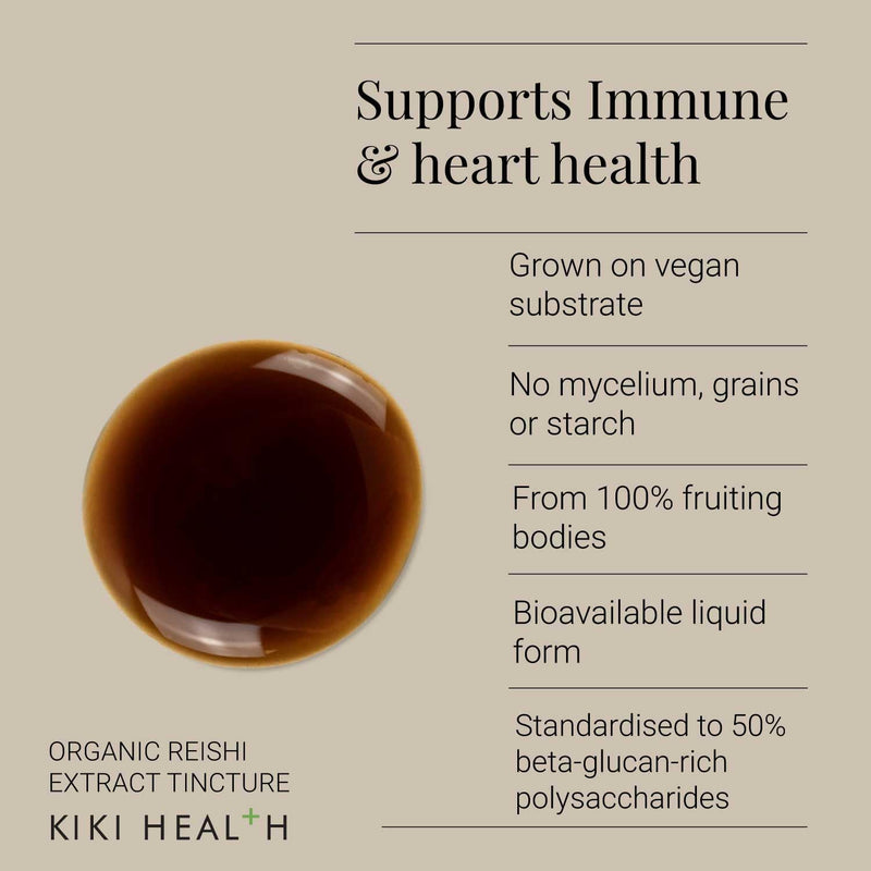 KIKI Health - Organic Reishi Tincture - Supports Immune Function, Cardiovascular Health & Overall Vitality - Full-Spectrum Mushroom Extract - No Mycelium, Grains or Starch - 50ml