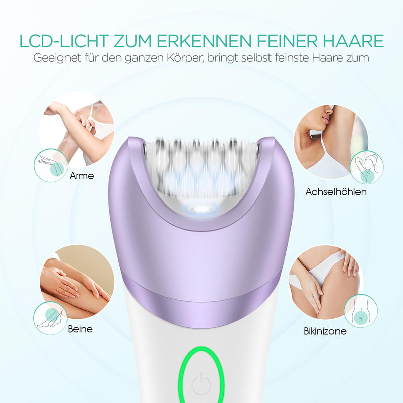 [Australia] - VOYOR Women's Epilator for Hair Removal, Electric Wireless Epilator, 3 Attachments for Shaver and Trimmer, Covered 30 Tweezers, Wet & Dry, with LCD Light BM300 (Purple) 