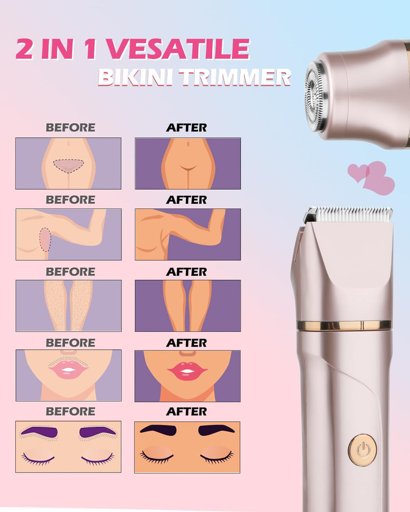[Australia] - Bikini Trimmer for Women Electric Razors Personal Groomer for Face Pubic Hair Removal, Painless Electric Shaver for Private Area,Underarm, Legs, Arms, Rechargeable,IPX7 Waterproof Rose Pink 