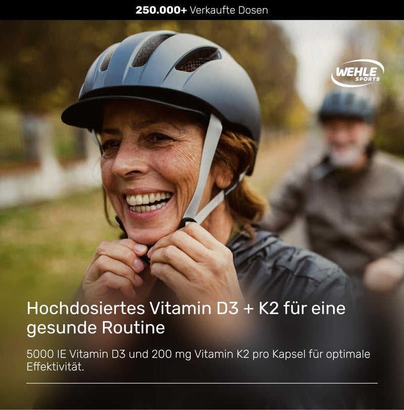 [Australia] - Vitamin D3 K2 Depot 120 capsules high dose 5,000 IU vitamin D3 + 200 µg vitamin K2 MK7 All Trans - Wehle Sports - without additives, made in Germany. 