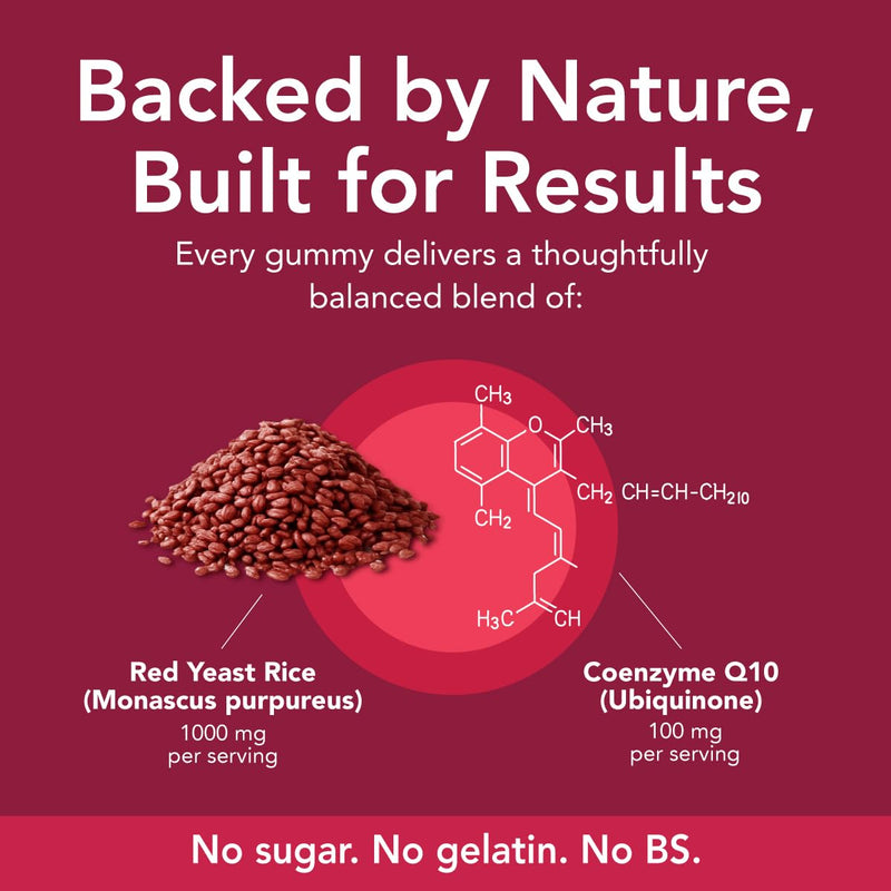 [Australia] - Sugar-Free Red Yeast Rice with CoQ10 Gummies - Cholesterol Supplements with Red Rice Yeast 1000 mg. - Cholesterol Gummies Complex - Vegan, Non-GMO, Gluten-Free & Citrinin-Free Supplement 