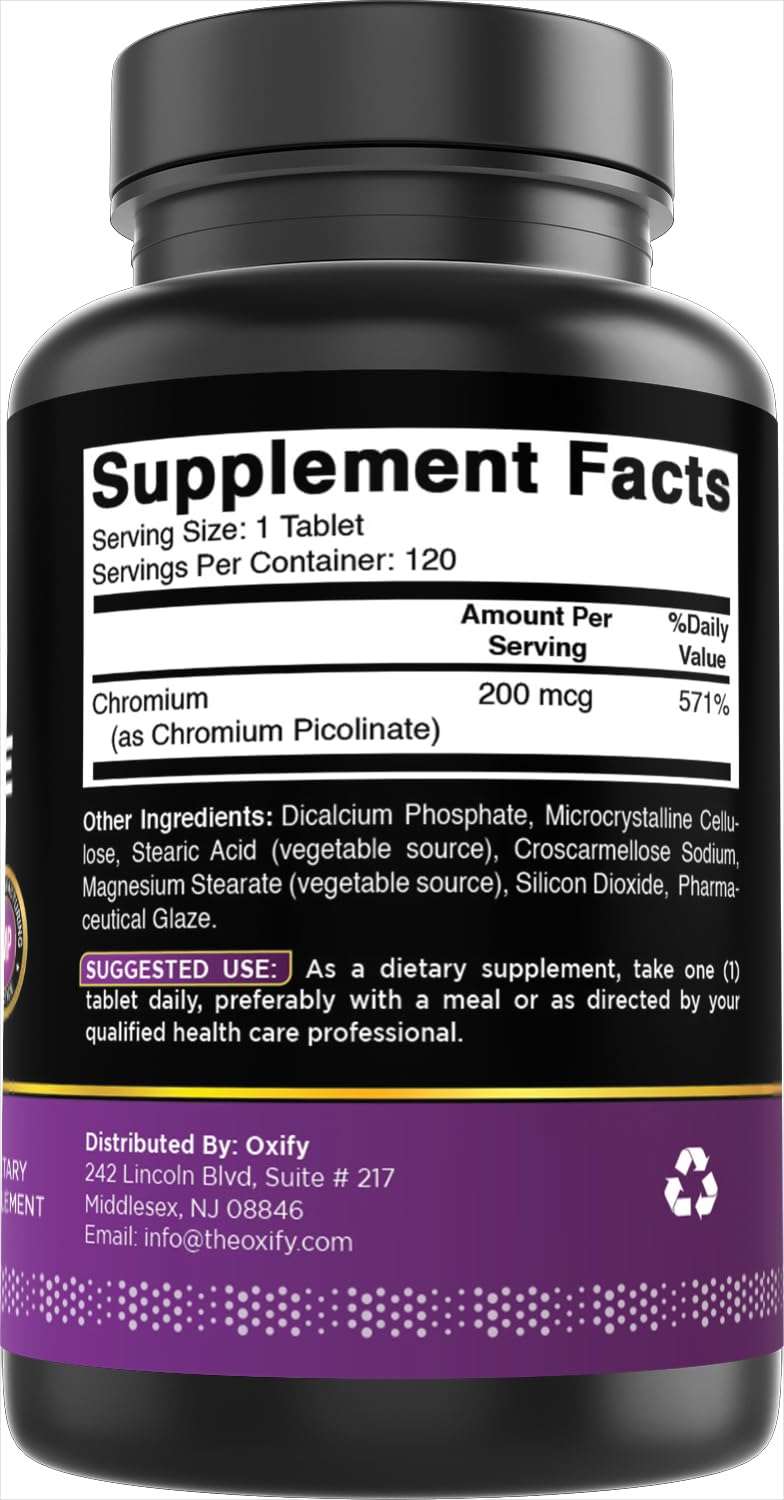 [Australia] - Oxify Chromium Picolinate 200 mcg | 240 Tablets | Gluten-Free, Non-GMO | Supplement Made in USA 