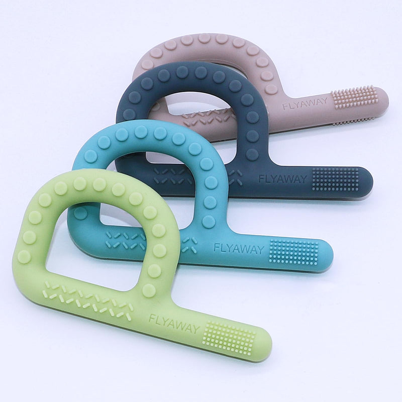[Australia] - Sensory Chew Toys for Autistic Children 4 Pack, P Shape Sensory Toys for Toddlers 1-3 Chew Necklaces for Kids Adults with ADHD SPD, Silicone Teething Toys for Baby Oral Motor Stimulation Blue/Khaki/Green/Gray 