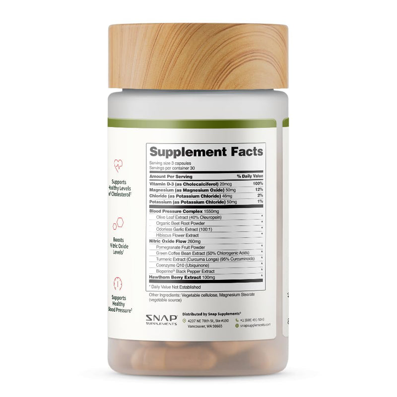 [Australia] - Snap Supplements Heart Health Support Supplement with Coq10, Organic Beet Root Powder, Hawthorn Berry, Turmeric and Odorless Garlic, Supports Nitric Oxide Level, Circulation and Flow, 90 Capsules 90 Count (Pack of 1) 