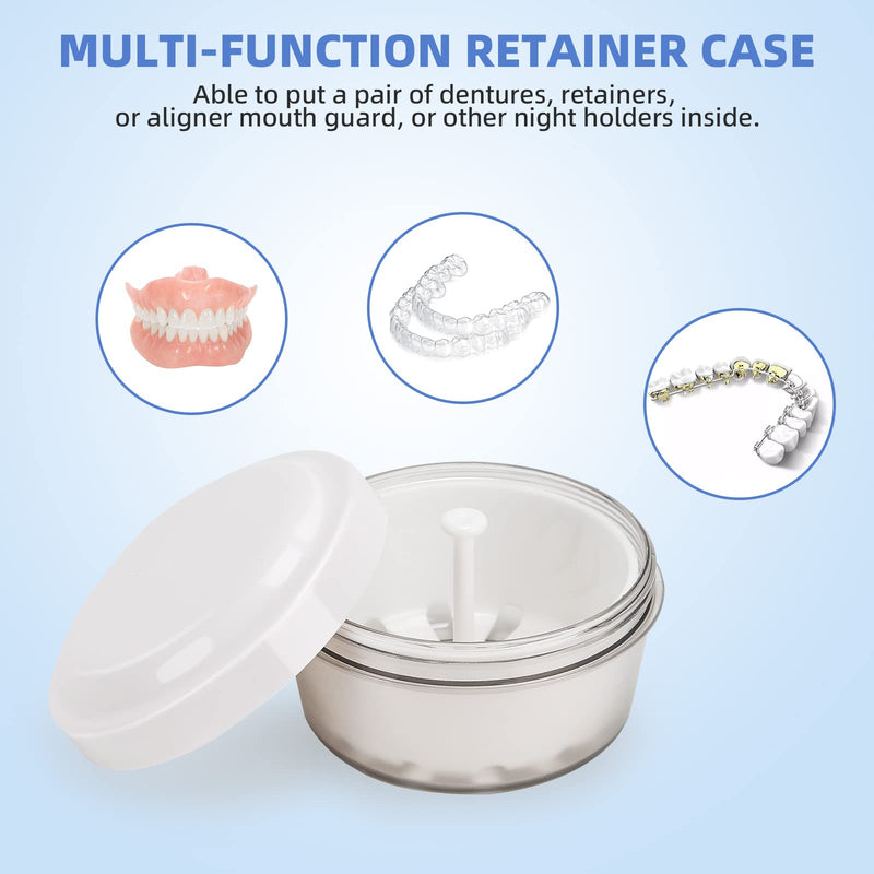 Leakproof Denture Bath Case, Denture Soak Case for Travel, Portable Denture Container Cups Box for Braces/Mouth Guard/Night Guard/Retainers, with Brush and Removal Tool -Transparent White Transparent White