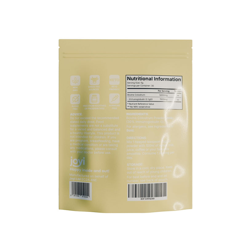 Joyi Colostrum Powder – Grass Fed Bovine Colostrum – Unflavoured Food Supplement – Sugar Free, Keto Friendly – 150g (30 Daily Servings)