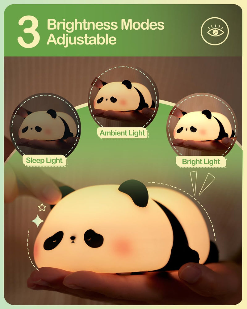 [Australia] - Cute Panda Night Light, LED Squishy Novelty Animal Night Lamp, Food Grade Silicone 3 Level Dimmable Breastfeeding Nursery Nightlight for Room Decor, Cute Gifts Stuff for Boys Girls Baby Children 