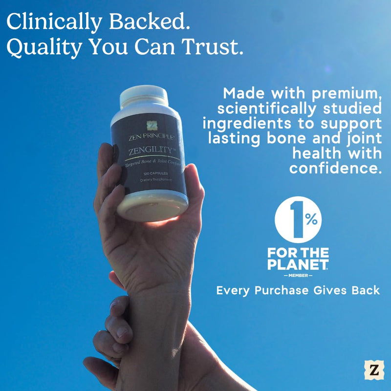 Zen Principle Zengility™ Joint Support & Bone Strength Supplement – Fast-Acting Relief with MSM, Plant Calcium, Vitamin K2 & D3. Shellfish-Free Vegan Formula for Mobility & Comfort. 120 Capsules 1