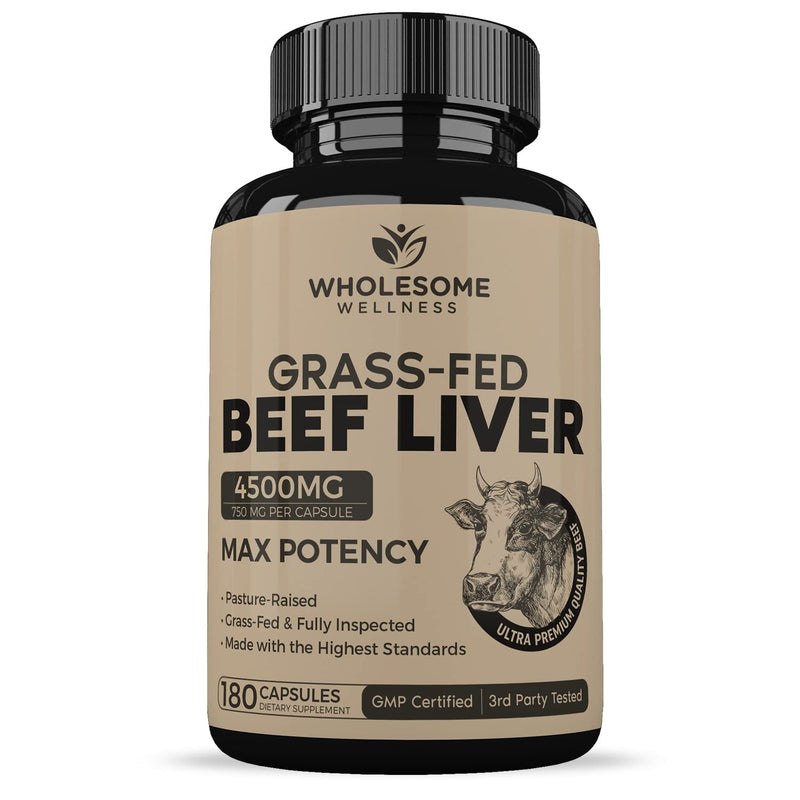 Grass Fed Desiccated Beef Liver Capsules (180 Pills, 750mg Each) + Liposomal Vitamin C Capsules (200 Pills 1500mg Buffered) High Absorption VIT C Bundle