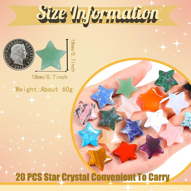 [Australia] - DUQGUHO 20 Pcs Crystals Star Natural Healing Crystal Set Polished Stone Chakra Assorted Crystals Protection Sacred Meditation Energy Reiki Balancing Crystal Multicolor-20 Pcs 