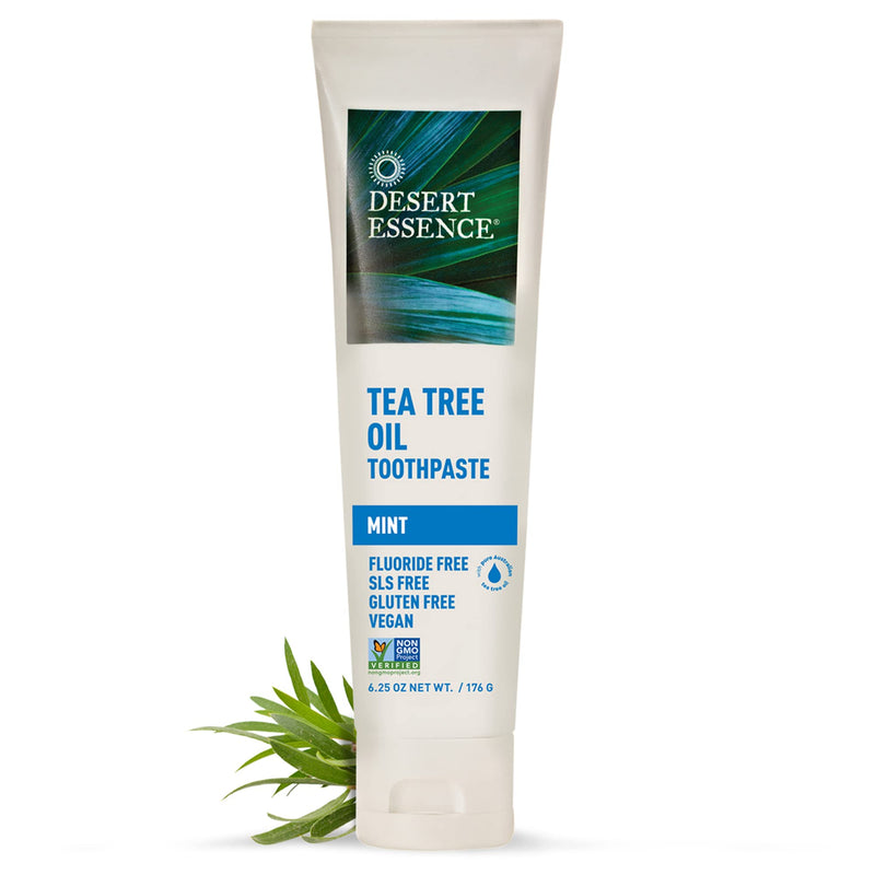 [Australia] - Desert Essence Tea Tree Oil Toothpaste - Mint - 6.25 Oz - Pack of 2 - Refreshing Taste - Deep Cleans Teeth & Gums - Helps Fight Plaque - Sea Salt - Pure Essential Oil - Baking Soda 12.5 Ounce (Pack of 1) 