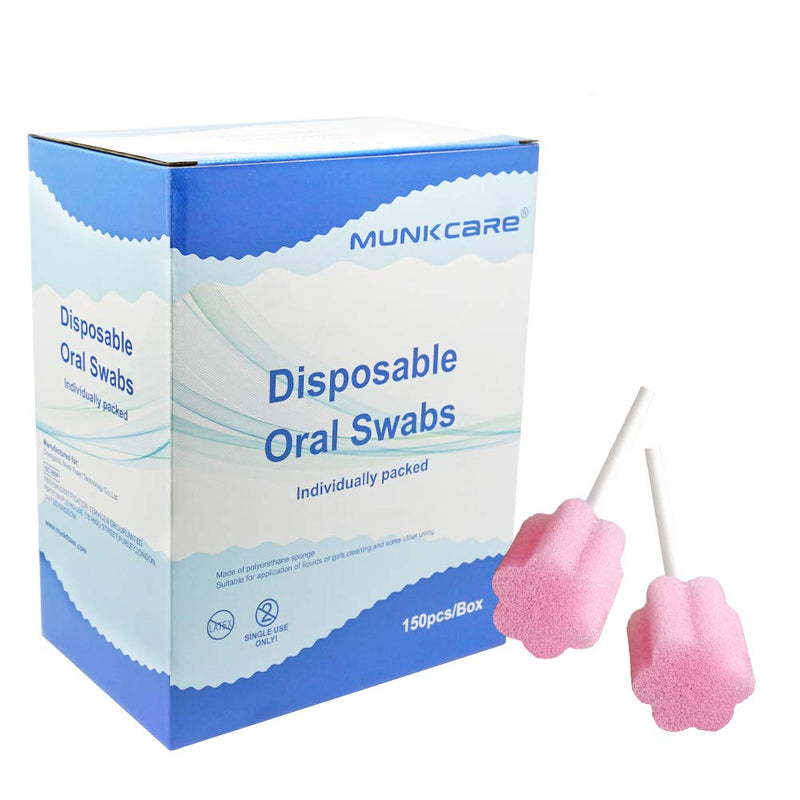 Disposable Oral Swabstick Oral Care Foam Swabs, Individually Wrapped, Untreated,Pink, 150 counts pink