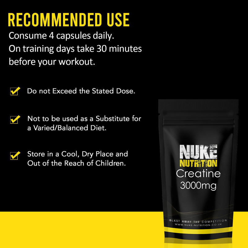 Nuke Nutrition Creatine Tablets 3000mg - 365 Tablets - Pure Creatine Monohydrate Supplements Boost Muscle Mass, Bulk & Strength - Excellent Pre Workout for Men & Women - Boost Energy & Performance 365 count (Pack of 1)