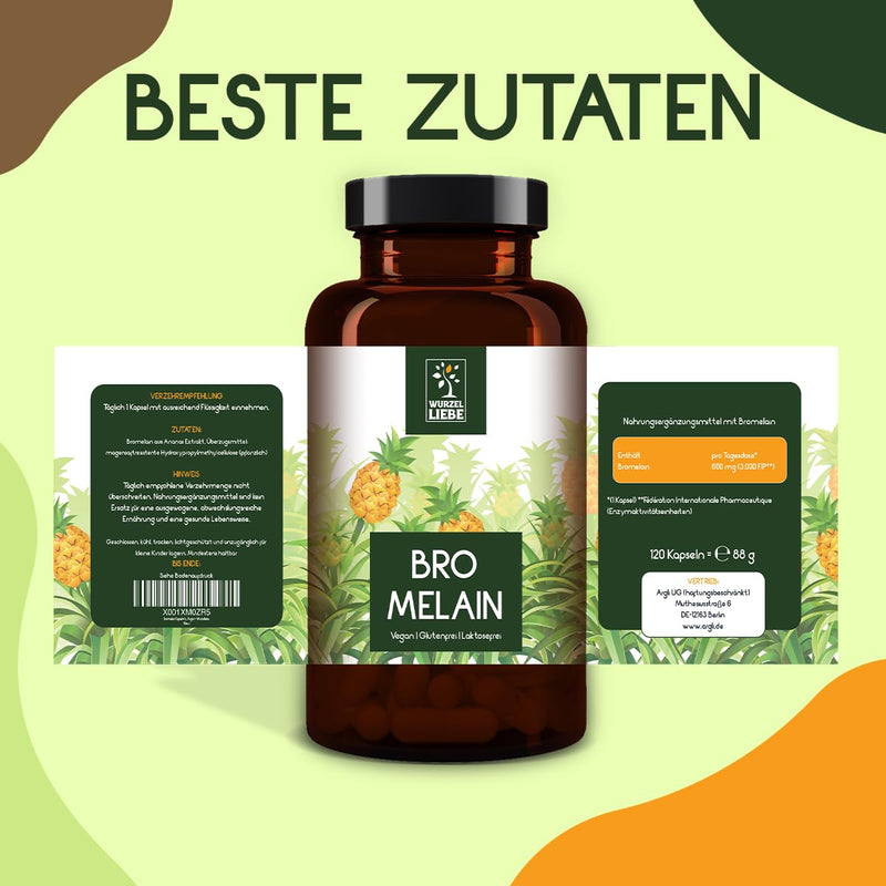 [Australia] - Bromelain capsules high dosage 120 capsules each 600 mg (3000 F.I.P) - 4 month supply - without genetic engineering - laboratory tested - vegan - root love 