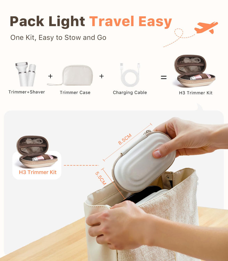 [Australia] - Mini Bikini Trimmer for Women - Intimate Pubic Hair Removal, Electric Body Groomer, Small Portable Wet/Dry Shaver, Magnetic Blade, USB-C Rechargeable with Travel Case, Easy to Clean (Gold) 