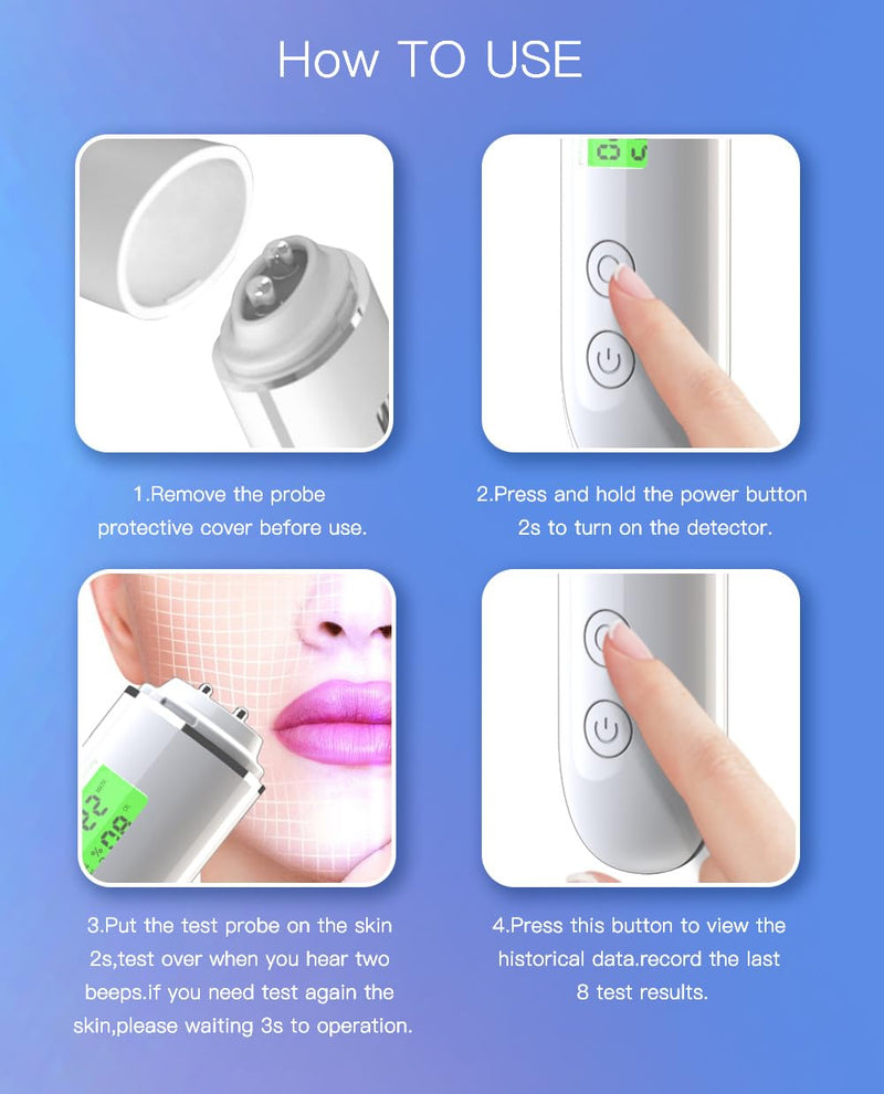 LCD Skin Oil Content Facial Moisture Analyzer Skin Care Tool for Radiant Skin, Digital Moisture Tester Monitoring Skin Health and Beauty Needs