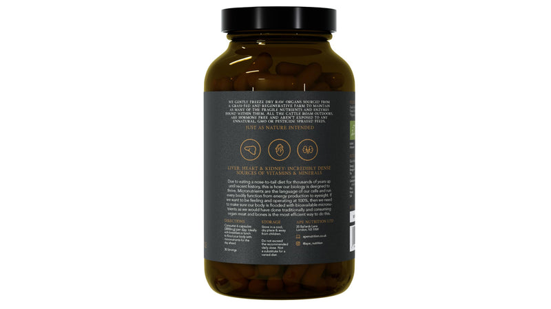 APE Nutrition Organic Beef Organs | 180 Capsules | 100% Grass Fed Liver Kidney Heart Organ Premium Ancestral Supplement | No Antibiotics Hormones or GMOs Regular
