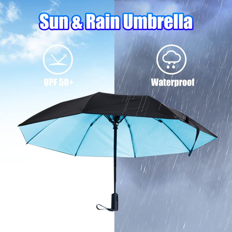 WOOLALA Newly UV Sun Umbrella with Fan, Portable Cooling UPF 50+ Foldable | USB Rechargeable Travel Umbrellas for Watching Games, Playground, Heatstroke, Hot or Rain Days in Black
