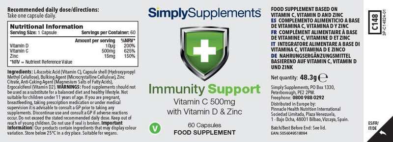 Vitamin C, D and Zinc Capsules for Immunity Support | One-a-Day Formula | 180 Fast Release Capsules = 6 Months' Supply | Vegan Friendly | Manufactured in The UK (3 Count (Pack of 60), Unflavoured) Unflavoured (Label) 60 count (Pack of 3)