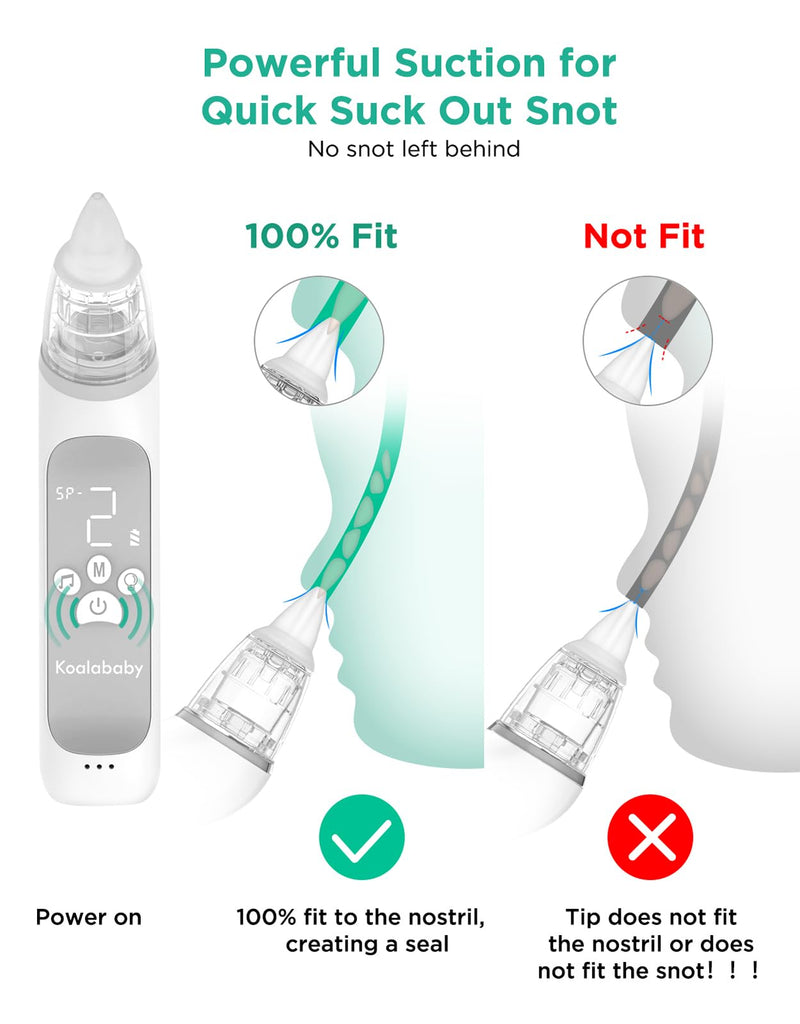 [Australia] - Koalababy Electric Nasal Aspirator for Baby, Large Flow, Baby Nose Sucker with 3 Suction Levels, Rechargeable Nose Cleaner for Toddlers, Music and Light Soothing, Soft Silicone Tips 