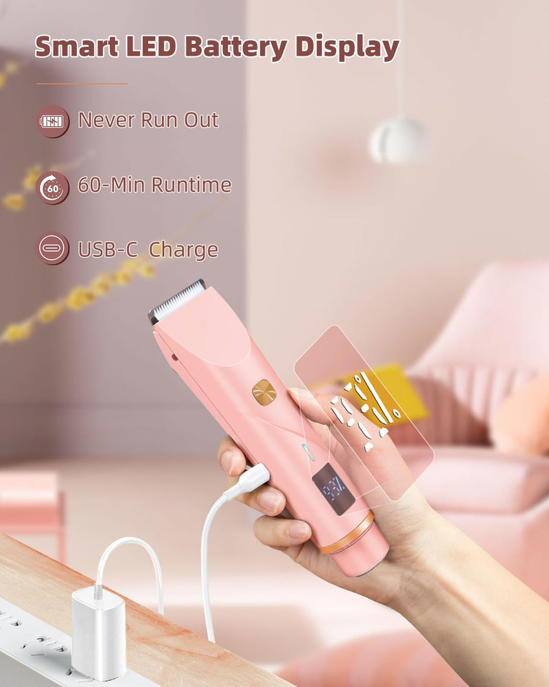 [Australia] - Bikini Trimmer for Women,Dual Head Electric Shaver with Hypoallergenic Ceramic Blades,Waterproof Bikini Razors with Cordless USB Rechargeable Led Display,for Armpit Leg Body Facial Wet & Dry Use,Pink Pink 