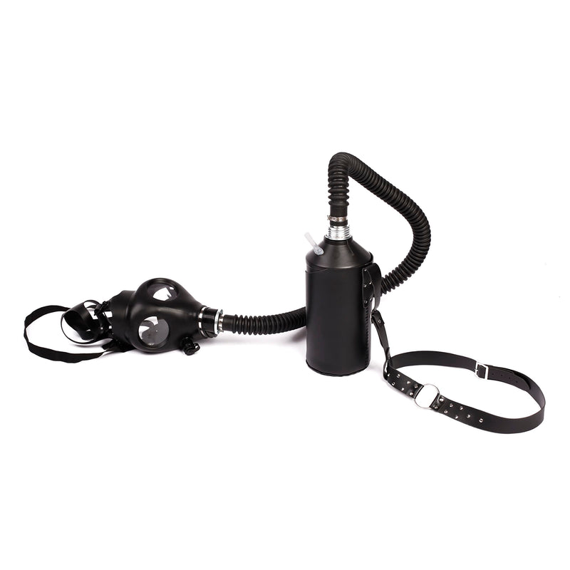 [Australia] - Latex Cosplay Gas Mask Full Half Face Fetish Mask for Costume Party Roleplay Accessory Black Breathing Bottle 2L 