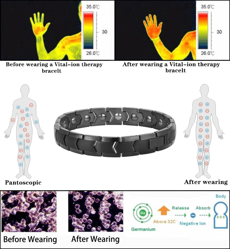 [Australia] - Magnetic Hematite Bracelets for Men Women 316L Stainless Steel Power Balance Energy Magnets Stones Bracelet Jewelry Gift with Adjustment Tool Black 