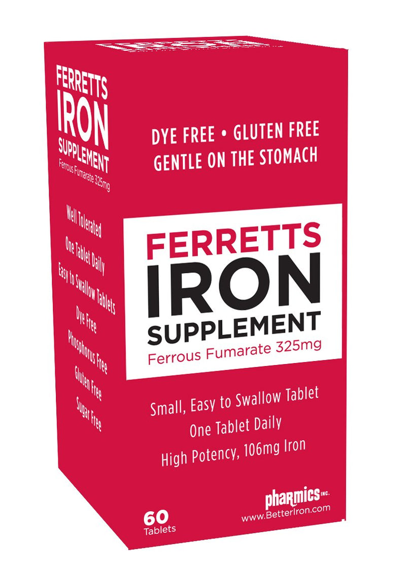 [Australia] - Iron Tablets 106mg (325mg Ferrous Fumarate) - 60 Day Supply of High Potency Iron Supplements for Women & Men, Easy on The Stomach Iron Supplements for Anemia, 60 Iron Pills Per Bottle 