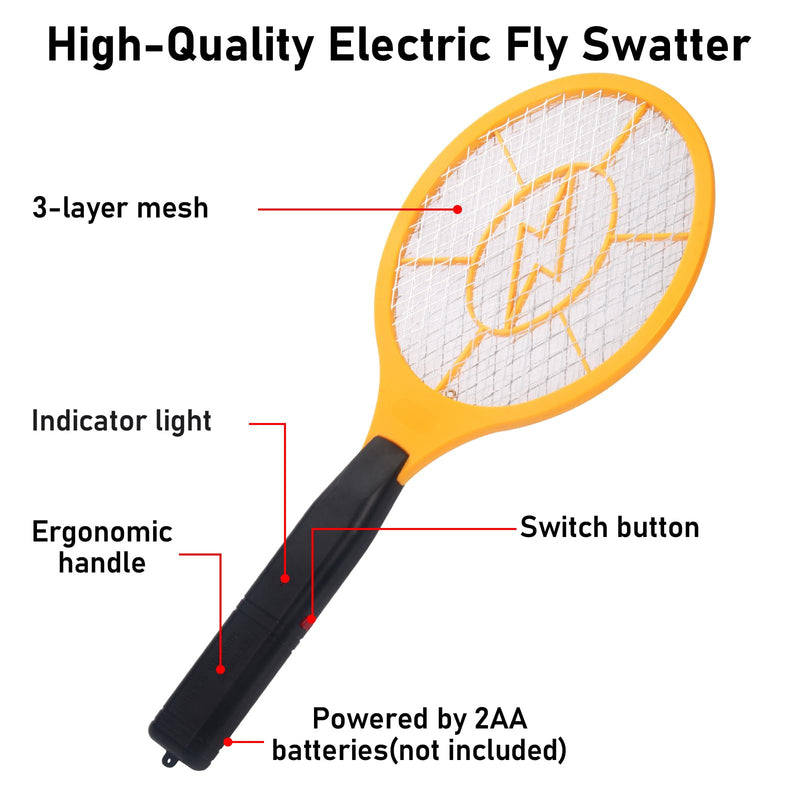 [Australia] - Electric Fly Swatter Handheld Bug Zapper - Indoor Outdoor Zapping Racket for Pest Mosquito & Flies - Battery Powered Safe to Touch with 3-Layer Safety Mesh, standard Size, Pack of 2 2 pcs 