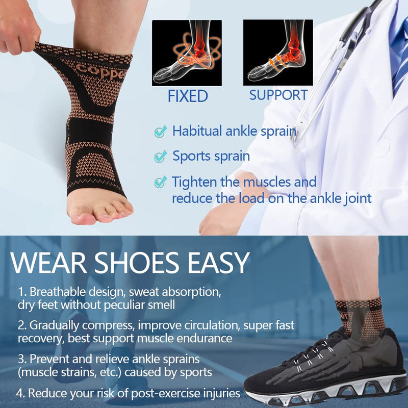 [Australia] - Copper Ankle Brace, Copper Infused Ankle Support Compression Sleeve for Men & Women, for Foot Pain Relief, Plantar Fasciitis, Sprained Ankle, Achilles Tendonitis,Recovery, Daytime or Night Use(L) Yellow- black Large 