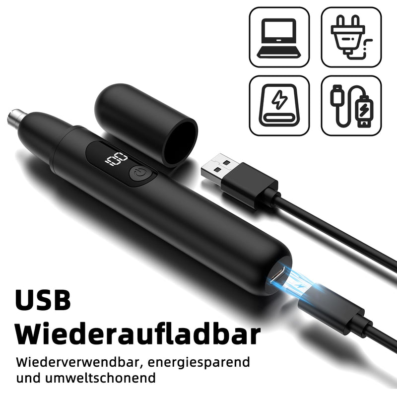 [Australia] - Nose Hair Trimmer, Rechargeable Wireless Ear Eyebrow Trimming Tool Dual Edge Blades Shaver Easy Cleaning with LED Light for Man Woman Black 