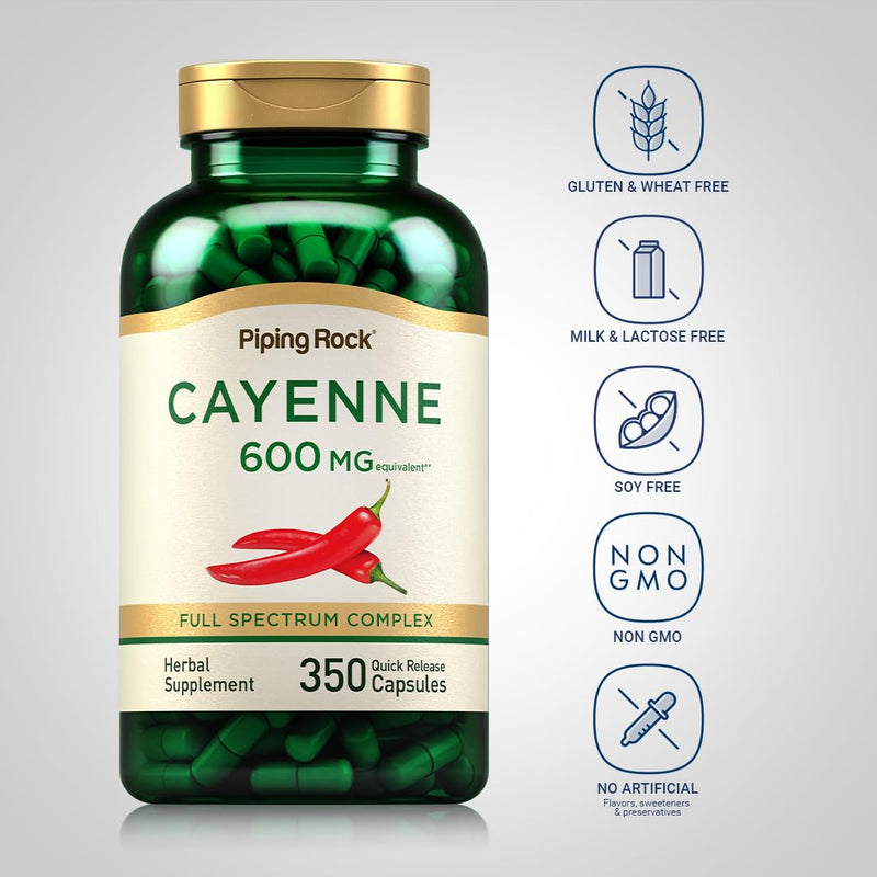[Australia] - Piping Rock Cayenne Pepper Capsules | 600mg | 350 Count | Concentrated Extract Supplement | Non-GMO, Gluten Free 