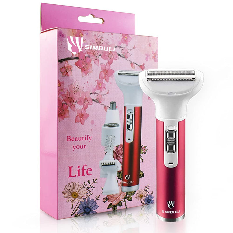 [Australia] - Electric Razor for Women,5 in 1 Womens Shaver Electric Bikini Trimmer Pubic Hair Removal Wet & Dry Painless Shaver for Legs Underarms Eyebrow Face Nose and Bikini Line Razor (Red) 