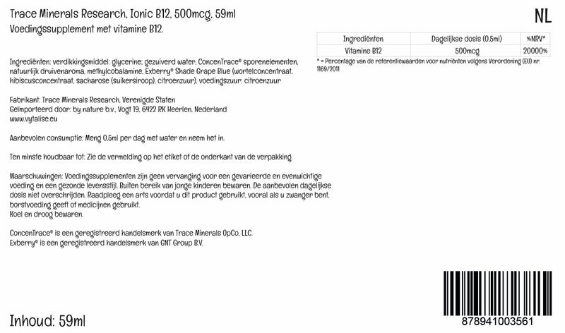 Trace Minerals Liquid Ionic Vitamin B12 1000 mcg, Methylcobalamin, 2 oz | Bioavailable methylcobalamin , Nerve and brain support, Ionic trace minerals included, 1 mL daily, No refrigeration needed