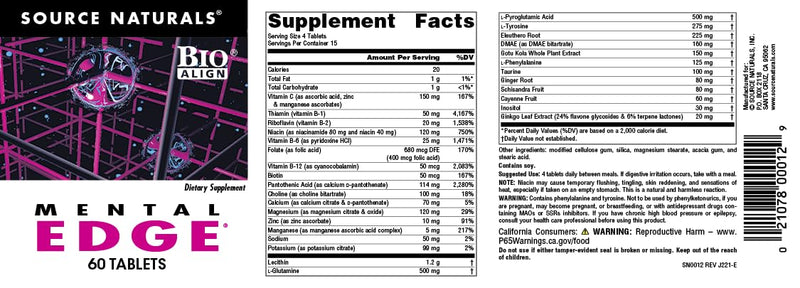 Source Naturals Mental Edge - Brain Boosting Supplement* - 60 Tablets 1 60 Count (Pack of 1)