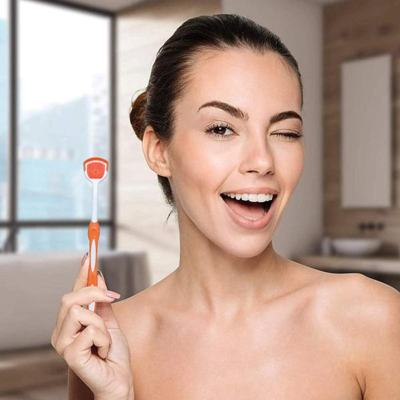 [Australia] - Tongue Brush, Tongue Scraper, Tongue Cleaner Helps Fight Bad Breath, 3 Tongue Scrapers, 3 Pack (Blue & Orange & Red) Blue & Orange & Red 