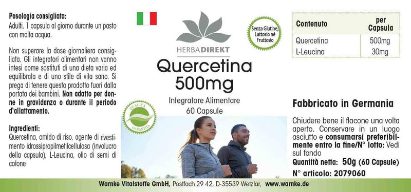 [Australia] - Quercetin 500mg - 60 capsules - high dosage | HERBADIREKT by Warnke vital substances - German pharmacy quality 