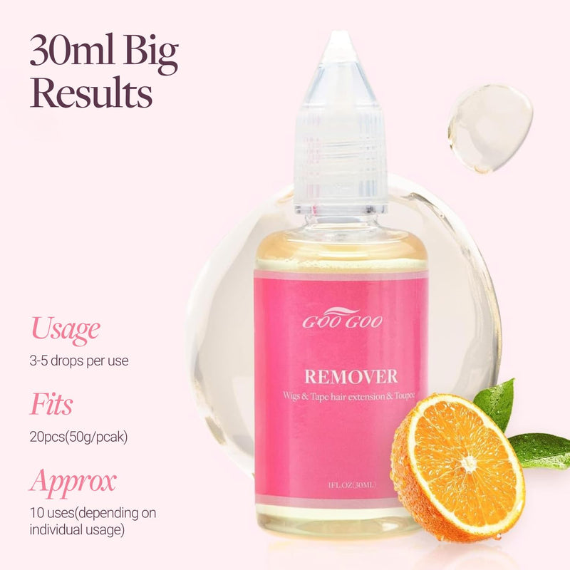 GOO GOO Tape in Hair Extension Remover Tool Kit, Includes 30ml Remover, Scraper, 10 Replacement Blades, and 6 Tape Tabs, Standard Set for Tape in Extension Removal Scraper+30ml+6pcs