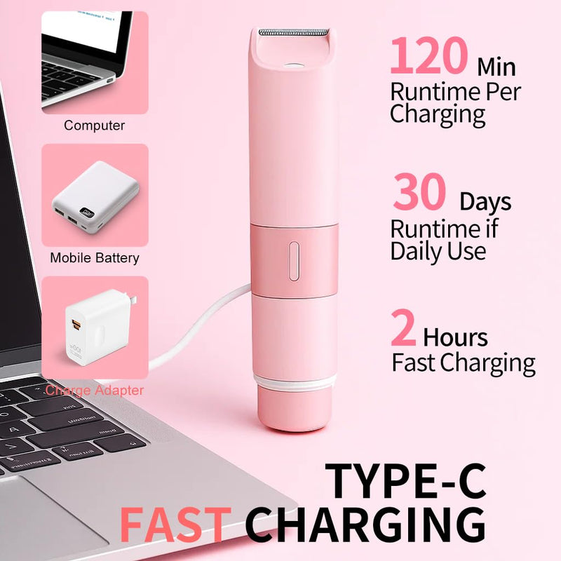 [Australia] - Bikini Trimmer for Women - 2 in 1 Painless Electric Razors for Women, IPX7 Waterproof Rechargeable LED Dual Head Electric Shaver for Lady Bikini Underarm, Body, Leg, Face Hair Remove - Pink 