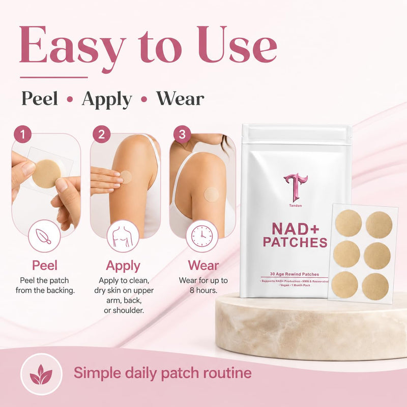 NAD+ Patches – 30-Day Supply Transdermal Wellness Patches with NMN Resveratrol NR Vitamin C CoQ10 & Hyaluronic Acid Clean Energy & Vitality Support Vegan Easy Wear Skin