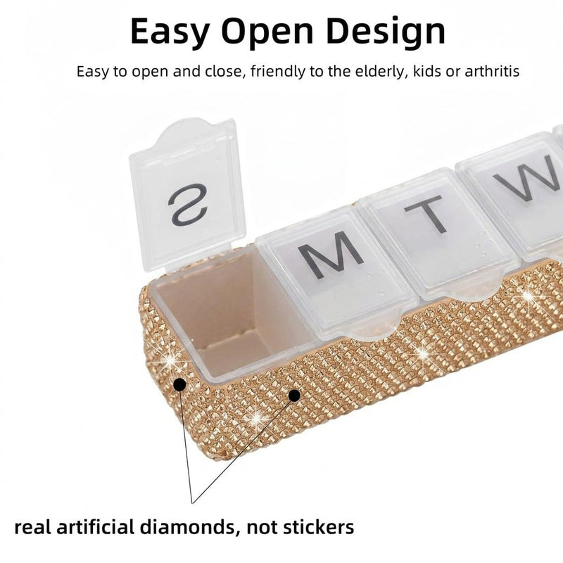 Weekly Pill Organizer 7 Day Small Pill Case Medicine Holder Daily Pill Box Bling Vitamin Container Medication Cases Organizers(Peach) Peach