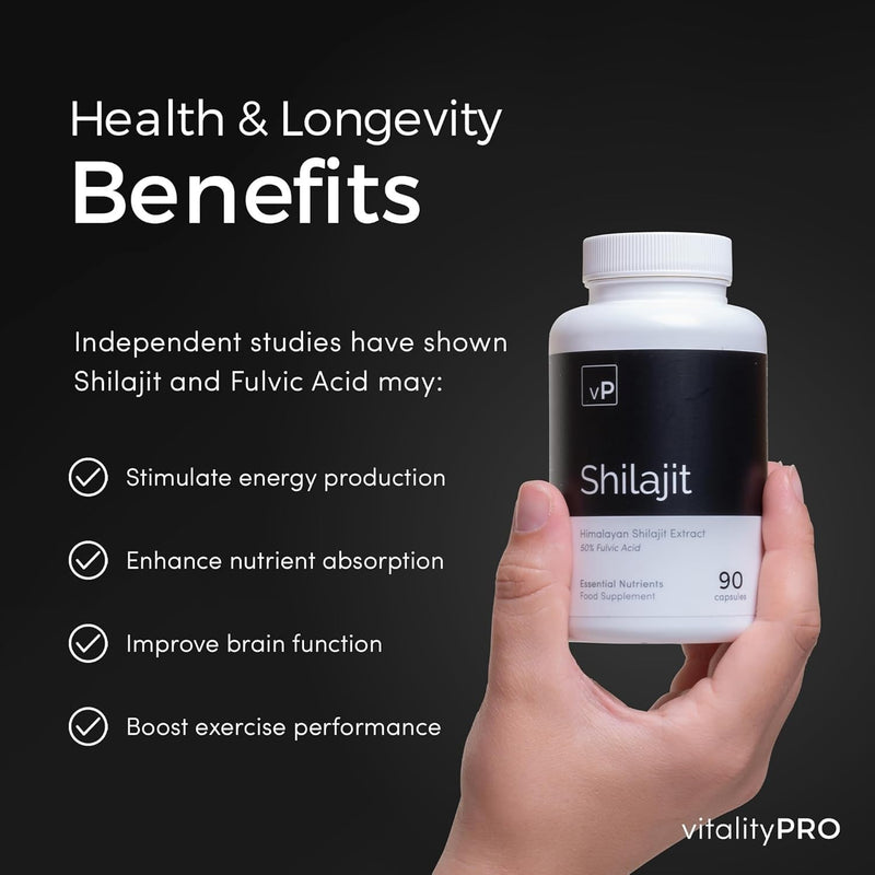 vP Vitality Pro Shilajit Supplement 250mg x 90 Capsules | Over 50% Fulvic Acid, Third Party Tested, 22.5 grams