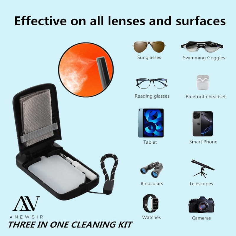 [Australia] - Glasses Cleaner,Screen Cleaner,Portable Lens Cleaner Spray for Eyeglasses,Screen Cleaner Spray Wipe Kit for Phones/Glasses Cleaner Lens Cleaning,Alcohol Free,Replaceable cleaning liquid (Black)New Black 