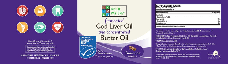 [Australia] - Green Pasture Butter Oil/Fermented Cod Liver Oil Blended Gel - 6.4 oz.- Vitamin A & D- EPA - DHA - Omega Fatty Acids (Cinnamon) (Cinnamon) Cinnamon 