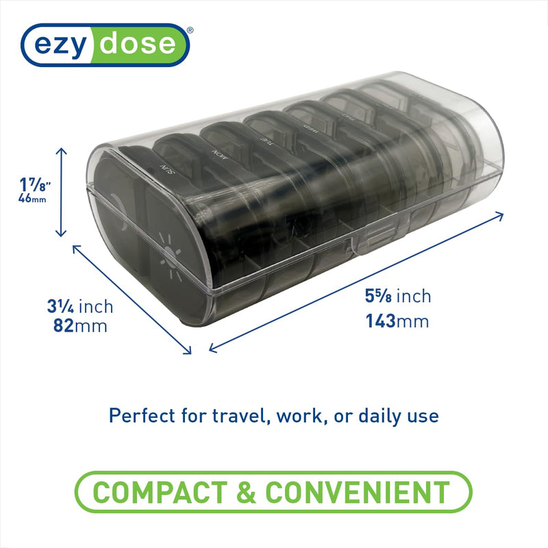 Ezy Dose Weekly (7-Day) AM/PM Pill Organizer, Large Medicine Planner, Black | Daily Individual Vitamin & Supplement Medication Case, 2x a Day Removable Compartments with Case, Travel-Friendly, BPA-Free Black With Clear Case