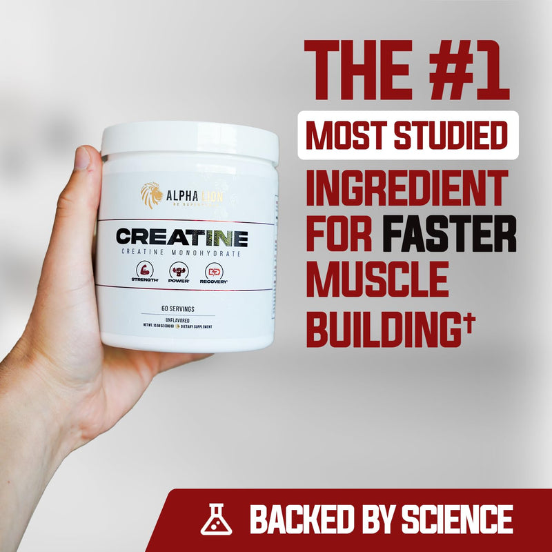 [Australia] - ALPHA LION Creatine Monohydrate Powder, 5000mg Per Serving (5g), Supports Muscle Strength, Power, Athletic Performance, Pure Creatina Monohydrata en Polvo Supplement (60 Servings, Unflavored) 