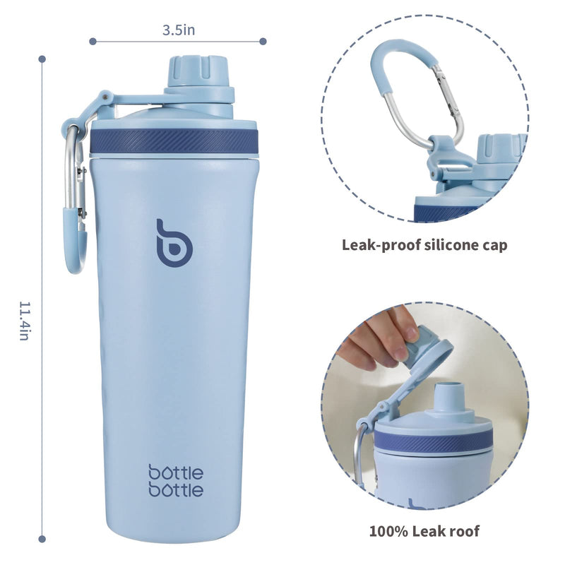 [Australia] - bottlebottle BOTTLE BOTTLE Shaker stainless steel drinking bottle 26oz with mixing ball, protein protein fitness, BPA free, double-walled thermos and sports bottle (blue) blue 